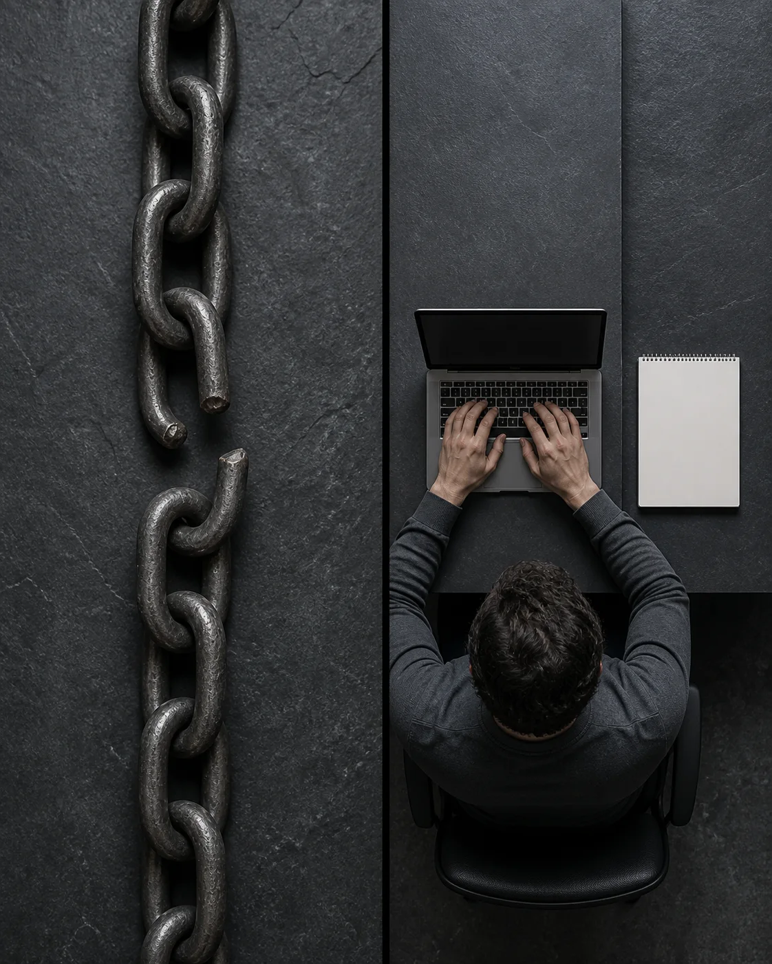 The link and the ledger. A chain only pulls once there is enough of it to lose.