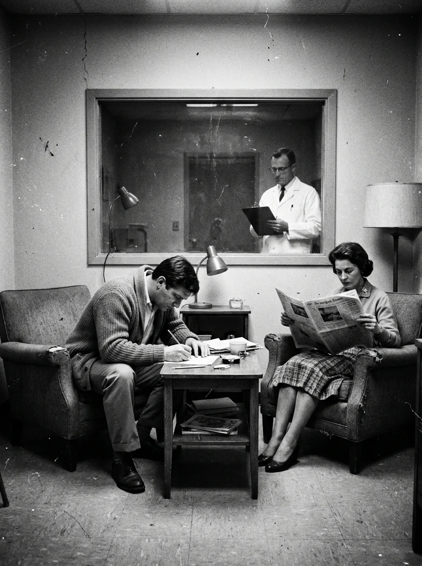 Two chairs, one desk, no help exchanged. People had built working lives on this arrangement decades before anyone wrote it down.